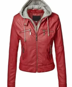 Slim Fit Hooded Red Leather Jacket