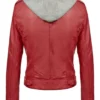 Slim Fit Hooded Red Leather Jacket Back