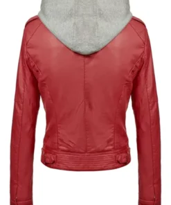 Slim Fit Hooded Red Leather Jacket Back