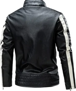 Slim Fit White Leather Multiple Pockets Biker Jacket Back