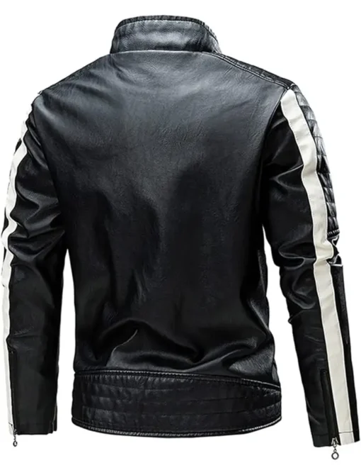 Slim Fit White Leather Multiple Pockets Biker Jacket Back