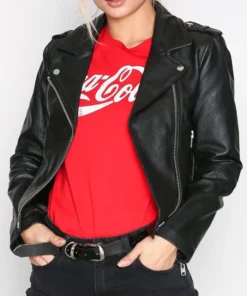 Slim Fit Womens Black Leather Moto Jacket Main