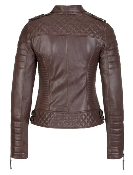 Solstice Brown Leather Biker Jacket Back