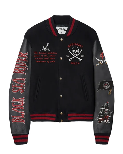 Stegaro Pirate Sea Rider Black Varsity Jacket