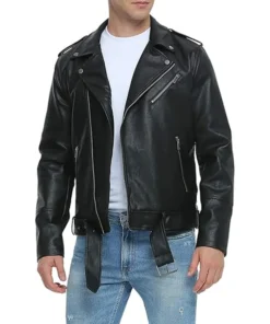 Stylish Black Leather Biker Jacket Mens Main