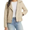 Stylish Women's Beige Moto Leather Jacket Main