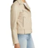 Stylish Women's Beige Moto Leather Jacket Side