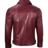 Trendy Men’s Shirt Collar Maroon Leather Jacket Back