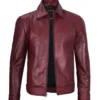 Trendy Men’s Shirt Collar Maroon Leather Jacket Main