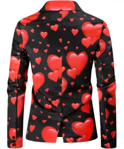 Valentines Day Hearts Printed Black Blazer Back