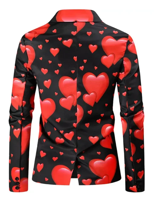 Valentines Day Hearts Printed Black Blazer Back