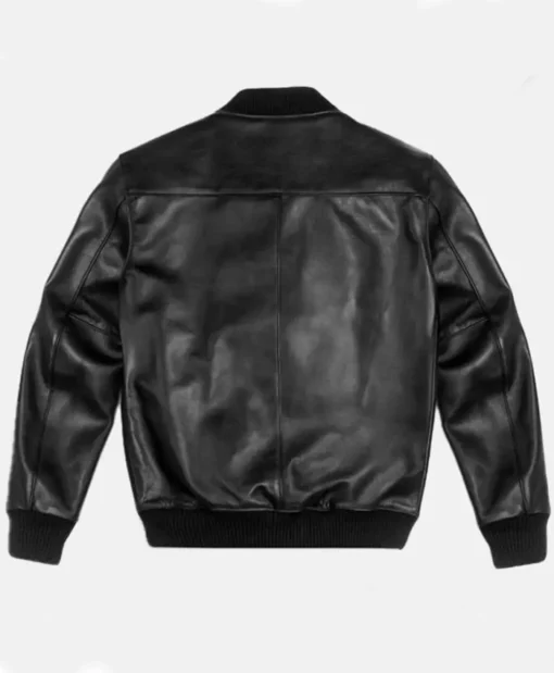 Vanguard Black Stylish Leather Bomber Jacket Back