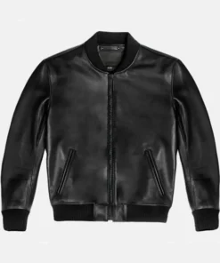 Vanguard Black Stylish Leather Bomber Jacket Main