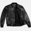 Vanguard Black Stylish Leather Bomber Jacket Zipper