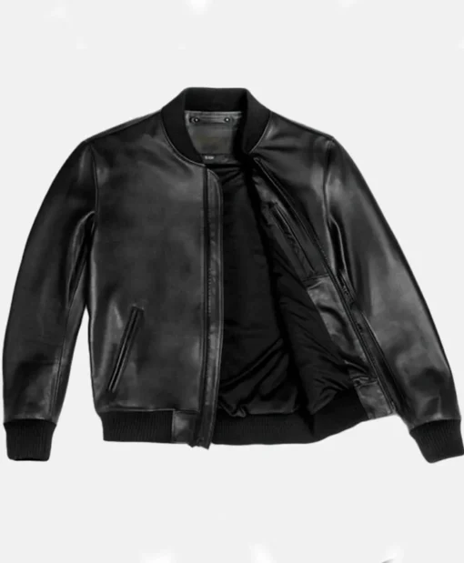 Vanguard Black Stylish Leather Bomber Jacket Zipper