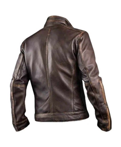 Vinatge Men's Brown Cafe Racer Stand-Up Collar Jacket Back