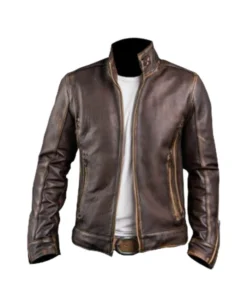 Vinatge Men's Brown Cafe Racer Stand-Up Collar Jacket Main