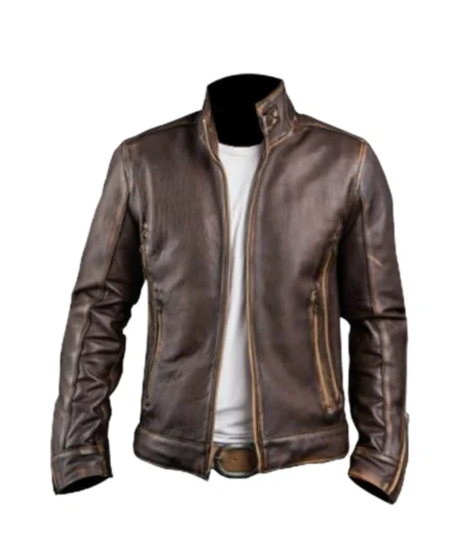 Vinatge Men's Brown Cafe Racer Stand-Up Collar Jacket Main