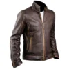 Vinatge Men's Brown Cafe Racer Stand-Up Collar Jacket Side