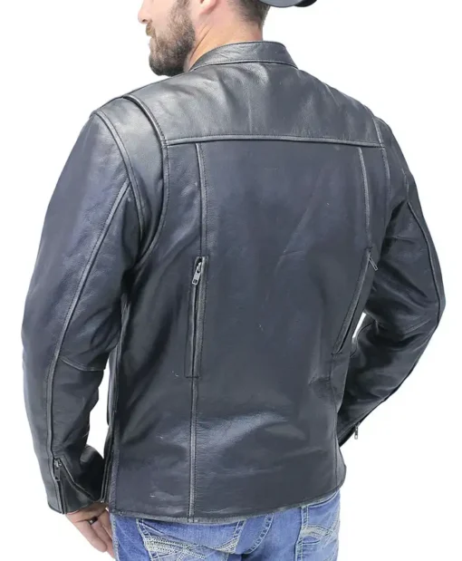 Vintage Black Motorcycle Leather Jacket For Mens Back