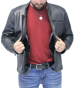 Vintage Black Motorcycle Leather Jacket For Mens Inner