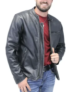 Vintage Black Motorcycle Leather Jacket For Mens Main