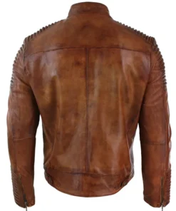 Vintage Motorcycle Cafe Racer Distressed Brown Leather Jacket Back