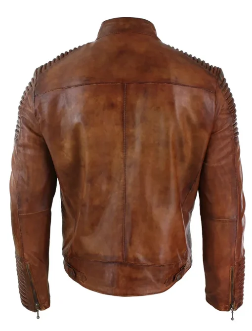 Vintage Motorcycle Cafe Racer Distressed Brown Leather Jacket Back