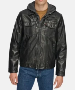 Wayne Williams Black Hooded Leather Jacket