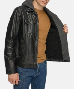 Wayne Williams Black Hooded Leather Jacket For Sale