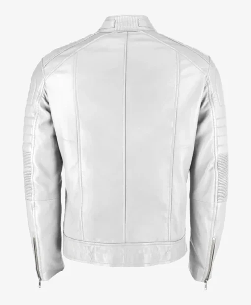 White Men's Cafe Racer Leather Jacket Back