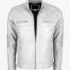 White Men's Cafe Racer Leather Jacket Main