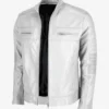 White Men's Cafe Racer Leather Jacket Side