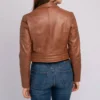 Women Brown Leather Biker Jacket Back