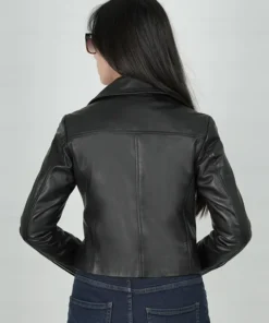 Women Moto Style Slim Fit Real Leather Jacket Back