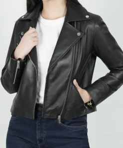 Women Moto Style Slim Fit Real Leather Jacket Main