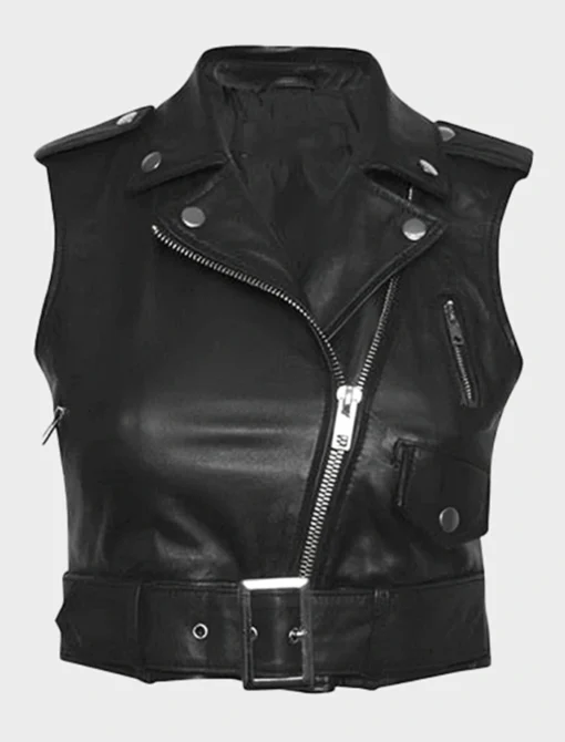 Women Real Leather Biker Vest