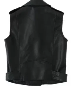 Women Real Leather Biker Vest Back