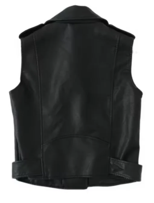 Women Real Leather Biker Vest Back