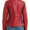 Women Red Biker Petite Leather Moto Jacket Back