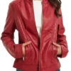 Women Red Biker Petite Leather Moto Jacket Main