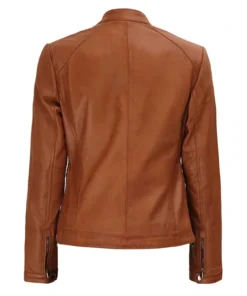 Women Stylish Brown Biker Leather Jacket Back