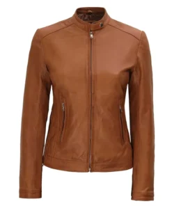 Women Stylish Brown Biker Leather Jacket Main