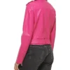 Women's Asymmetrical Pink Leather Biker Jacket Back