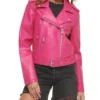 Women's Asymmetrical Pink Leather Biker Jacket Main