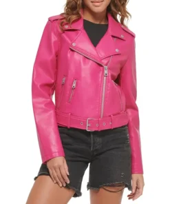 Women's Asymmetrical Pink Leather Biker Jacket Main