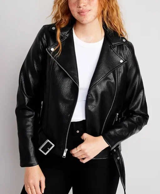 Women's Black Leather Finished Biker Jacket Main