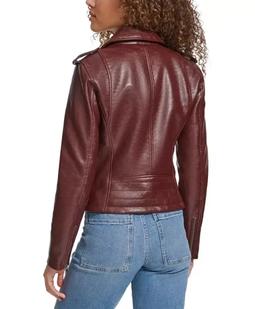 Women's Brown Classic Leather Asymmetrical Moto Jacket Back