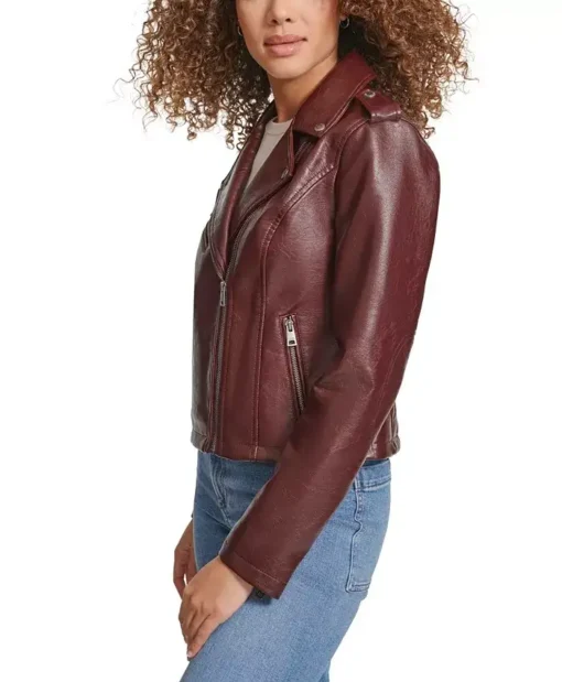 Women's Brown Classic Leather Asymmetrical Moto Jacket Side