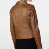 Women's Brown Leather Biker Zipper Jacket Back